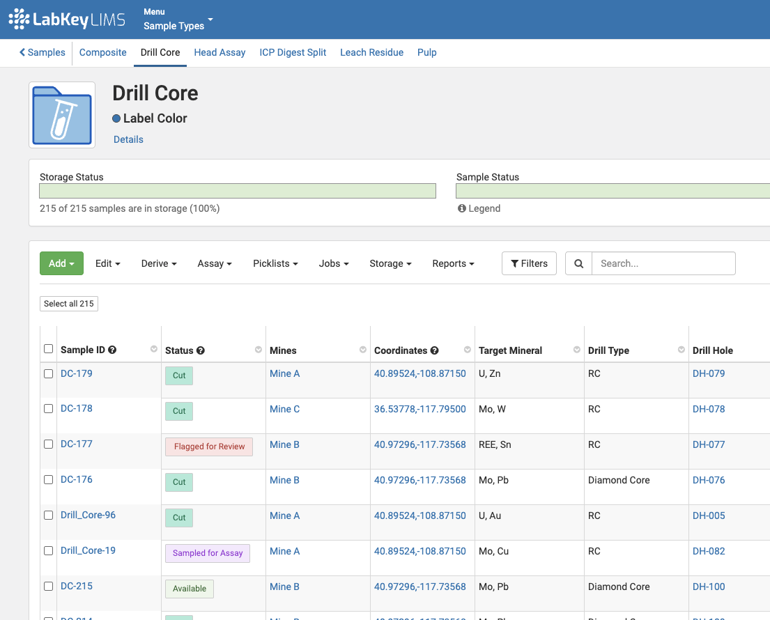 Mining LIMS - Sample Management